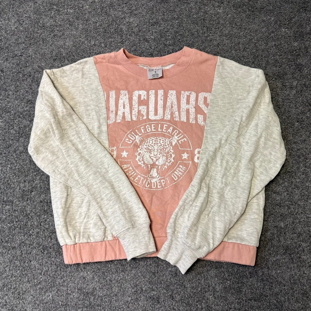 Zoe + Liv Sweatshirt Womens Size S Pink Grey Colorblock Jaguars Graphic Pullover